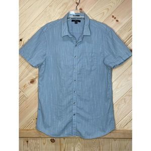 Marc Anthony Mens Button Down Shirt Striped Slim Fit Short Sleeve Pocket Blue XL